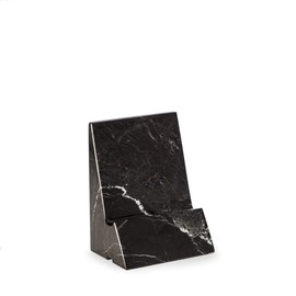 Bey-Berk D028 Black Zebra Marble Desktop Phone/Tablet Cradle with a Pass-Thru Hole for Charging Cable