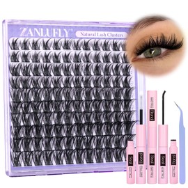 Natural Lash Clusters Kit DIY Lash Extensions Kit Wispy Eyelash Clusters Kit 10-16MM Individual Lashes Kit C-Curly Eyelash Extensions with Lash Bond and seal and Lash Tweezers by ZANLUFLY