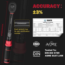 VANPO 1/4-inch Drive Click Torque Wrench, 20-240 in. lb/2.3-27.1 Nm,Dual-Direction Adjustable Torque Wrench Set with 1/4" to 3/8" Adapter, 10cm Extension Bar, Inch Pound Torque Wrench for MTB, Bicycle