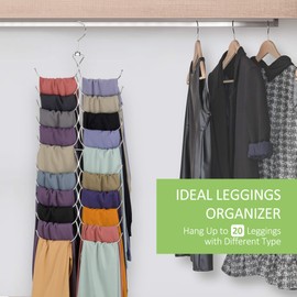 Upgraded Legging Organizer for Closet, Yoga Pants Hanger 20 Storage Capacity, Space Saving Hanging Closet Organizers and Storage, Silver 1 Pack