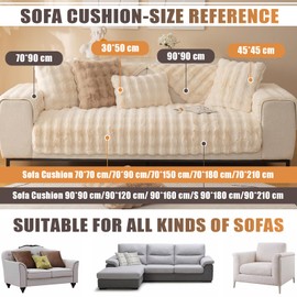 OKYUK Rabbit Plush Sofa Cover, Non-Slip Sofa Cushion Covers, Super Soft Faux Fur Throw Couch Cover, Puffy Couch Cushion Covers Washable Furniture Protector (Beige, 70 * 150cm)