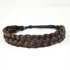 BOBIYA 5 Strands Synthetic Hair Braided Headband Classic Chunky Wide Plaited Braids Elastic Stretch Hairpiece for Women Girl Beauty Accessory, 56g (Chocolate)