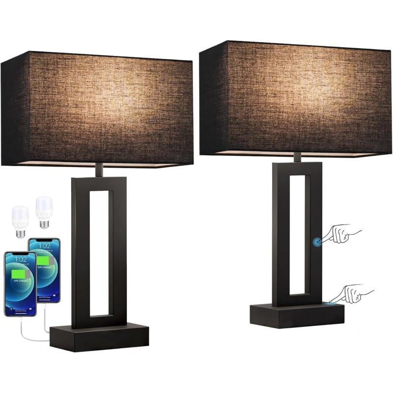 Seealle Nightstand Table Lamps for Bedrooms Set of 2 -