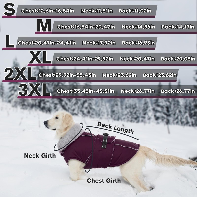 Lelepet Warm Dog Coat Waterproof Dog Jacket for Large Dogs