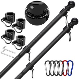 ZMTECH Flag Pole, (2 Packs) 6 FT Stainless Steel Flag Poles for Outside House, Residential or Commerical, 1 Inch Tangle Free Flag Pole Kit for American Flag Porch/Boat/Truck (Without Bracket, Black)
