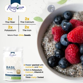 Basil Seeds (Tukmaria) | Edible Basil Seeds USDA Organic | More Fiber Than chia Seeds | Plant Based, Keto, Paleo, Vegan, prebiotic (14 oz, Basil Seeds)