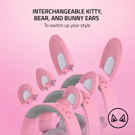 Razer Kraken Kitty V2 Pro Wired RGB Headset: Interchangeable Ears (Kitty, Bear, Bunny) - Stream Reactive Lighting - Detachable HyperClear Cardioid Mic - 50mm Drivers - 7.1 Surround Sound - Quartz Pink