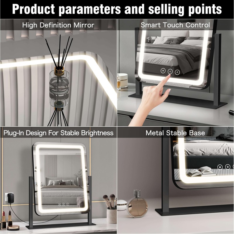 Vanity Mirror with Lights, 13.1"×16.7" LED Makeup Mirror