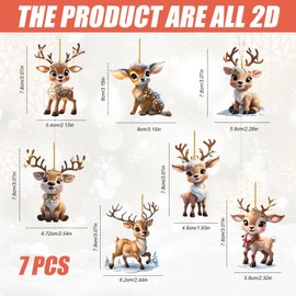7pcs Elk Christmas Ornament Cute 2D Elk Christmas Hanging Pendant Acrylic Christmas Tree Hanging Decorations Xmas Car Hanging Ornament Christmas Tree Decorations Set Funny Xmas Ornaments