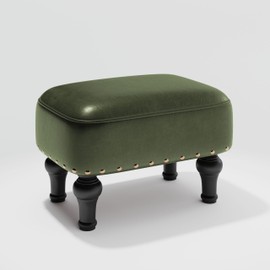 Cmishe Ottoman Leather Foot Rest with Thicker Foam Padded Seat, Footstool with Wooden Legs (Green)