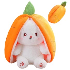 Carrot Rabbit Plush Toy,Carrot Bunny Transformed into Little Rabbit Fruit Doll Plush Toy,18cm Cute Big Floppy Ear Bunny Toys,Carrot Pillow with Zipper,Birthday and Children's Day Gifts for Boys Girls
