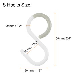 sourcing map 12pcs S Hooks 2.4" Plastic Hanging S Shaped Hooks Small S Hanger Closet Rod Hooks for Hanging Kitchen Utensils Cups Plants Jewelry Jeans Clothes Towels Tools, White