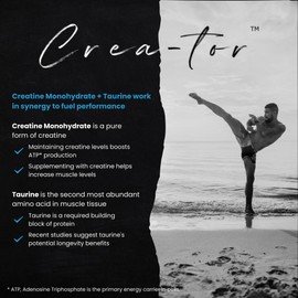Crea-tor | Micronized Creatine Monohydrate + Taurine Powder | 6g Serving | 360g | 60 Servings |Unflavoured | Vegan