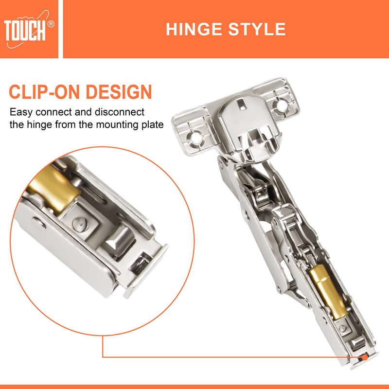TOUCH Cabinet Hinges (2 Pairs, 4 PCS) Frameless 165 Degree