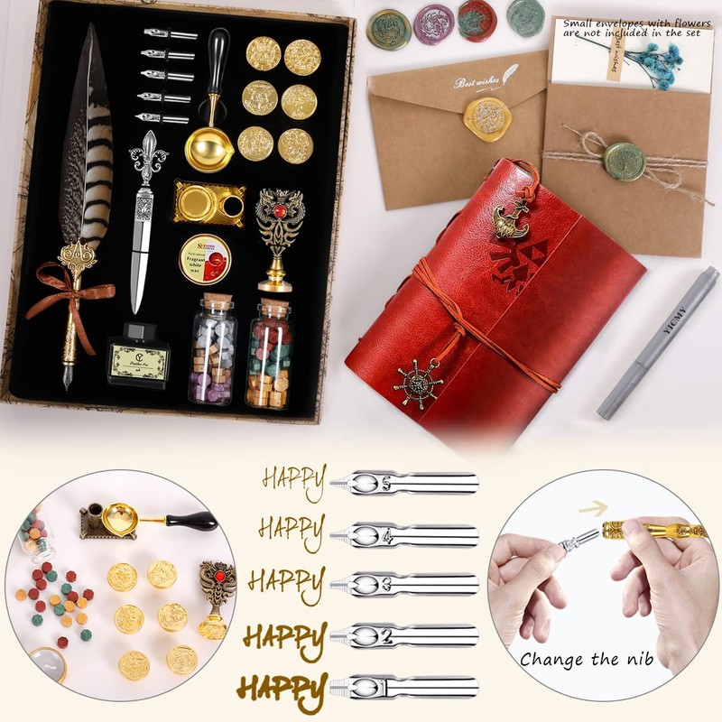 YICMY Feather Pen Pheasant Quill Pen and Ink Set,Caligraphy Kits