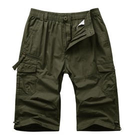 EKLENTSON Capri Pants for Men Classic 3/4 Below Knee Cargo Shorts with 7 Pockets Lightweight Long Shorts Twill Relaxed Fit Work Shorts Army 38