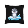 Cute penguin on melting ice floe Global warming Throw Pillow