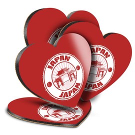 Destination Vinyl ltd Great Coasters (Set of 4) Heart - Japan Pagoda Flag Japanese Drink Glossy Coasters/Tabletop Protection for Any Table Type #4098