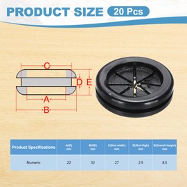 PATIKIL Rubber Grommet 7/8", 20 Pcs Round Cable Grommet Cord Hole Covers Flexible Table Wire Organizer for Office Home Table Countertop, Black