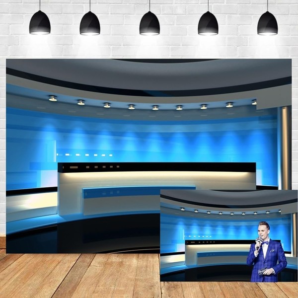 Leyiyi 10x6.5ft News Broadcast Hall Backdrop Recetation Desk Modern Office
