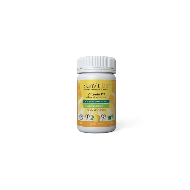 SunVit-D3 Vitamin D3 400IU with Added 500mg Calcium Lemon Tablets
