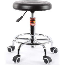 JEGS Pneumatic Rolling Stool | 250 LBS Capacity | Adjustable Seat Height From 19” To 24” | Padded 13 Inch Seat Swivels 360 Degrees | Chrome Steel Legs