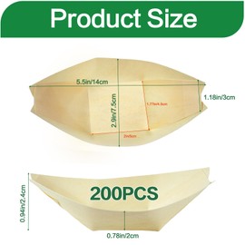 Seuqhck 200 Pack Disposable Wood Boat Plates Dishes, 5.5 Inch Bamboo Boats Trays for Appetizers, Charcuterie, Dessert Food Container Bowl for Small Sushi, Catering, Holiday, Party, Weddings, Picnic
