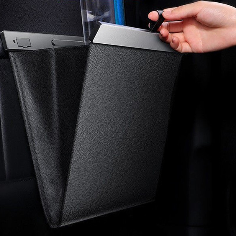 Leather Car Garbage Can Foldable Rear Seat Trashes Can Large