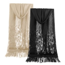 Auliuse Ladies Scarf 2PCS Womens Shawl,Soft Scarf and Shawl Lace Women Scarfs,Pashmina Wrap Scarf Women Wrap with Tassels for Women Wedding Parties Balls(Black+Beige)
