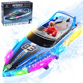 HUAJUN Radio Boat, Toy with Doll, Remote Control, High Speed Boat, Remote Control, LED Light, Free Moving, Speed Adjustment, Low Power Alarm, Water Release, Ultra Long Distance Alert Function