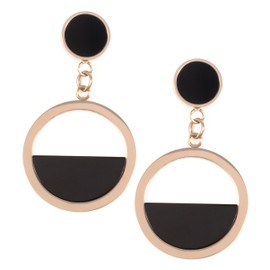 Happiness Boutique Women Half Circle Earrings in Black | Small Round Earrings Rose Gold Stainless Steel Jewellery
