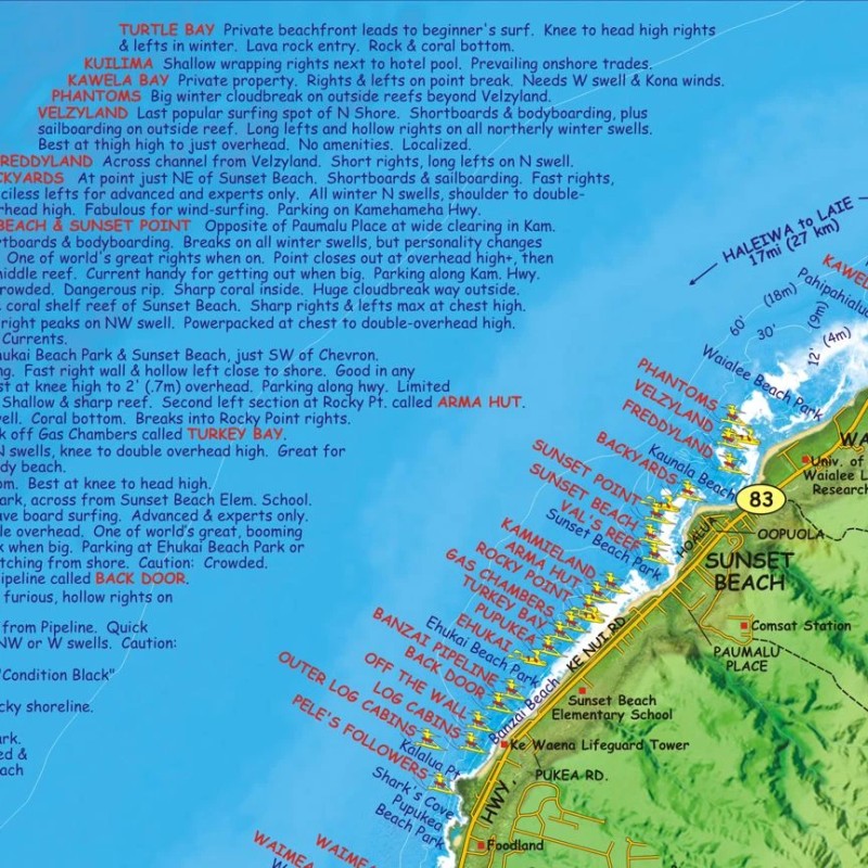 Oahu North Shore Surfing Hawaii Map Poster by Franko Maps