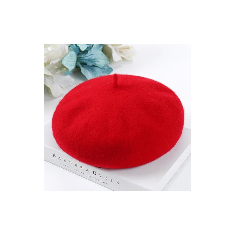 Teogneot Damen Baskenmützen, Breiter Damen Baskenmütze, Damenmütze, Wollmütze（Rot）