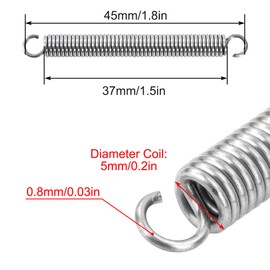 GUNGY Tension Springs with Hooks Stainless Steel Tension Spring 45 mm Outer Diameter 5 mm Wire Diameter 0.8 mm Maximum Tensile Force 2.12 kg 0.8 x 5 x 45 mm Pack of 20