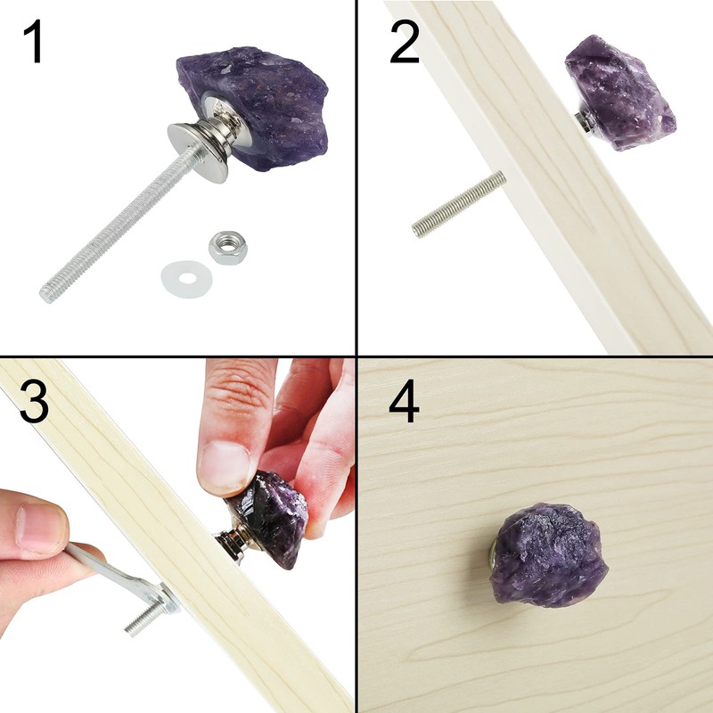 Malimali Natural Amethyst Knobs for Cabinets and Drawers Set of