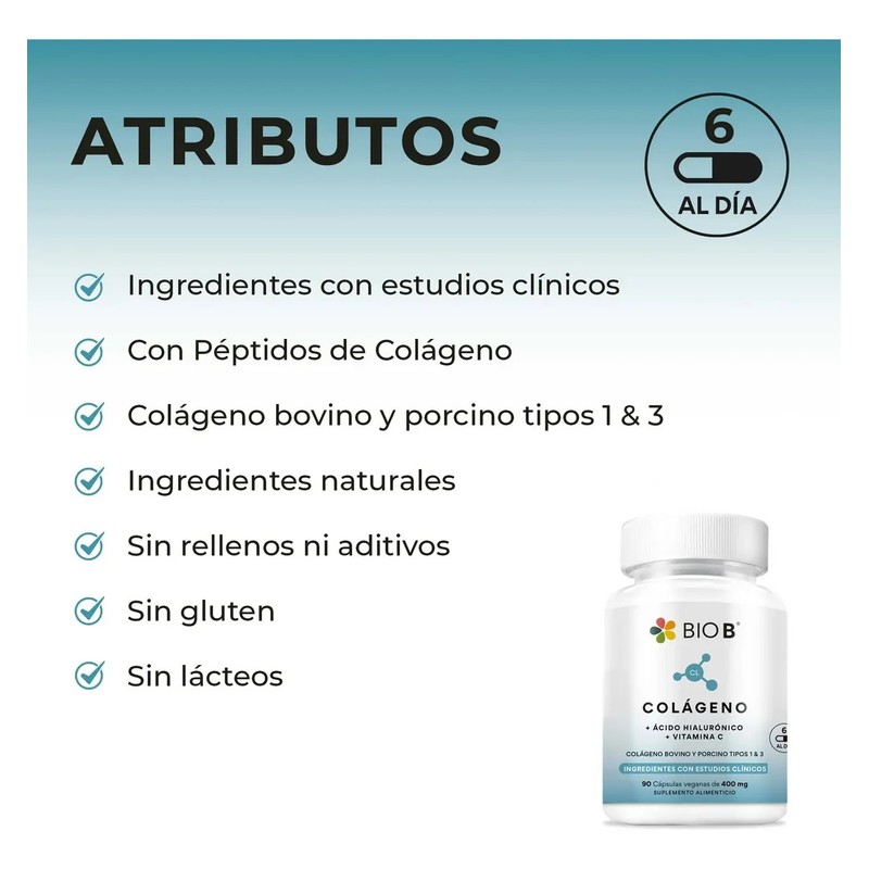 BIO B Colágeno Hidrolizado 90 Cápsulas Veganas Ácido Hialurónico Vitamina