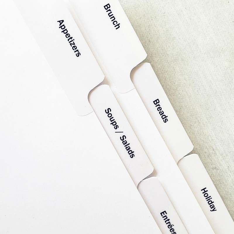 PRE-Printed Recipe Binder Index TAB DIVIDERS – Sets of 10.