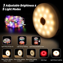 Rechargeable Solar String Lights, 4-in-1 Outdoor Camping Light with 8 Light Modes(150LEDs), Solar/USB Waterproof Charging Tent String Lights (39.4ft) with Remote for Hiking, Yard, RV, Multi-color