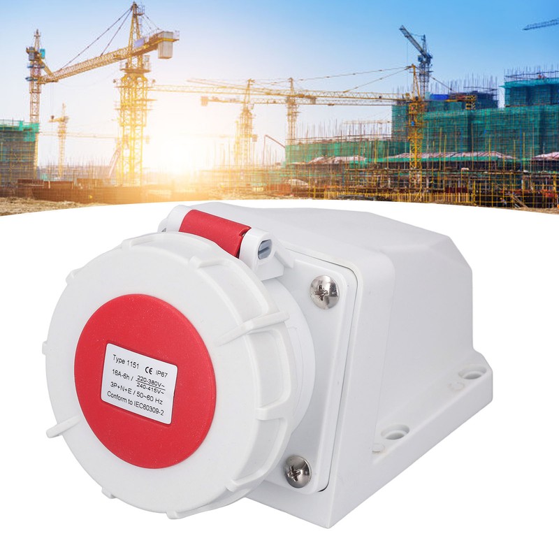 Industrial Connector Socket 16A 5 Pin 3P+N+E Surface Mount IP67