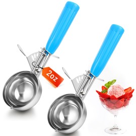 Reallnaive 2 Pcs Release Cookie Scoops Ice Cream Scooper with Trigger Release Portion Scoop Stainless Steel for Portion Control, Baking Food, Cookie Dough, Cupcake Batter (Blue,2 oz)