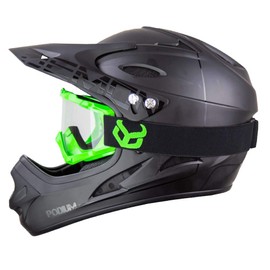Demon United Podium Black/Black Full Face Mountain Bike Helmet- BMX Helmet- with Demon Viper MTB Goggles- 3 Goggle Color Options Available (Green Goggle Frame, Medium)
