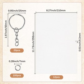 SOFPLATE 132Pcs Clear Shrink Plastic Sheets Kit 8.3 x 11.7 Inch Shrinky Dink Sheets with Keychain Printable Shrinking Art Paper Key Chains Supplies for Jewellery Craft Making Accessories Adult Gifts