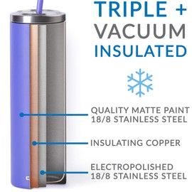 Cupture Stainless Steel Skinny Insulated Tumbler Cup with Lid and Reusable Straw - 16 oz (Assorted Colors) (Rose Gold)