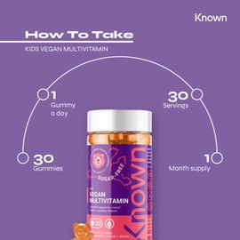 Known - Tasty Low Sugar Multivitamin Gummies for Kids 3 Years+ - Strawberry Flavoured Halal and Vegan Gummies - 8 Essential Vitamins - Chewable Children's Multivitamins - 3 Month Supply