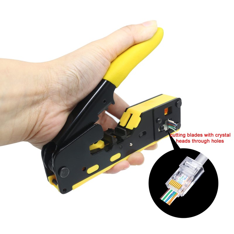 YIOVVOM Pass Through RJ45 Crimp Tool / Wire Stripper /