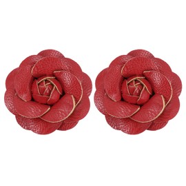 PATIKIL Flower Hair Clips, 2 Pack Camellia Hairpin Floral Brooches Pin Handmade Leather Flower Brooch for Lady Bridal Women Hat Dress Shirt, Red
