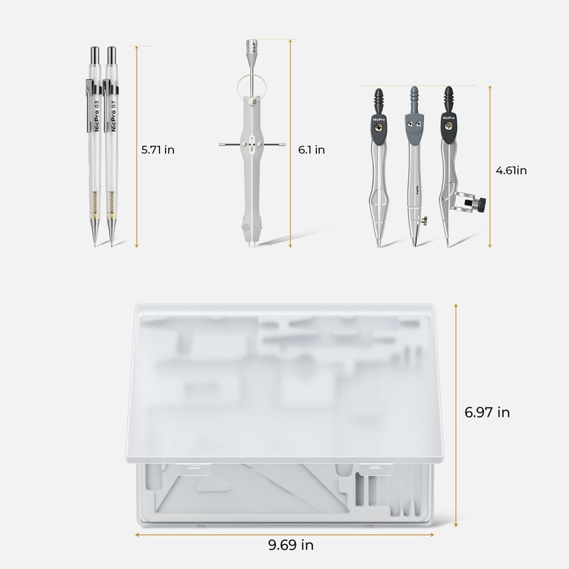 Nicpro 22 PCS Compass Geometry Tools with Case, Drafting Tools