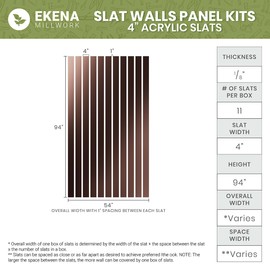 EKENA MILLWORK SWA55X94X0125GR Adjustable Acrylic Panel Kit Slat Walls, 94-in. H, Grey