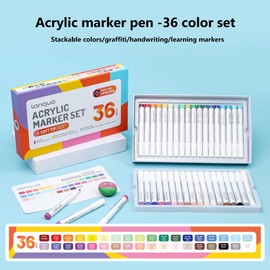 Yolaka 36 Colors Acrylic Paint Markers, Water Based Acrylic Paint Pens Set with Brush Tip for Wood, Glass, Paper, Stone, Egg, Rock Painting and DIY Crafts