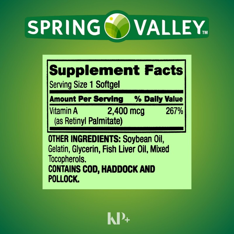 Spring Valley Vitamin A, Vitamin A Supplement, 2400 mcg, 250